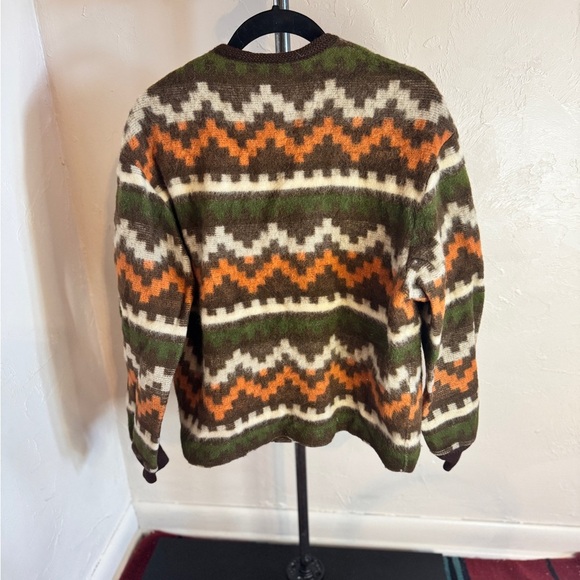 Vintage 1960s Kurt Cobain Grunge Style Aztec Zip Up Alpaca Cardigan Sweater Sz M - Picture 3 of 3
